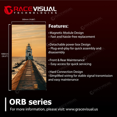 Dinding Video LED Sewaan Seri ORB dengan Jarak Piksel 2.6mm 2.9mm 3.9mm dan 4.8mm Menampilkan Panel 500×500 mm dan 500×1000 mm, Laju Penyegaran 7680Hz, dan Kecerahan 4500nits